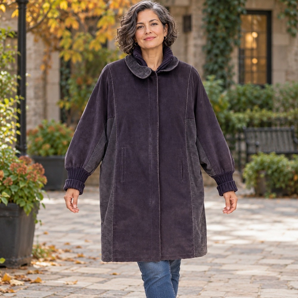 Fox Run Gale Gould Womens Purple Corduroy Dolman Long Coat Estimated L